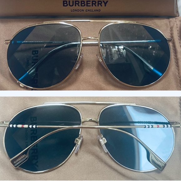 BURBERRY PILOT GOLD- TONE METAL AVIATORS WITH 2 TONE DESIGN DETAILING ON LENSES - Picture 12 of 16